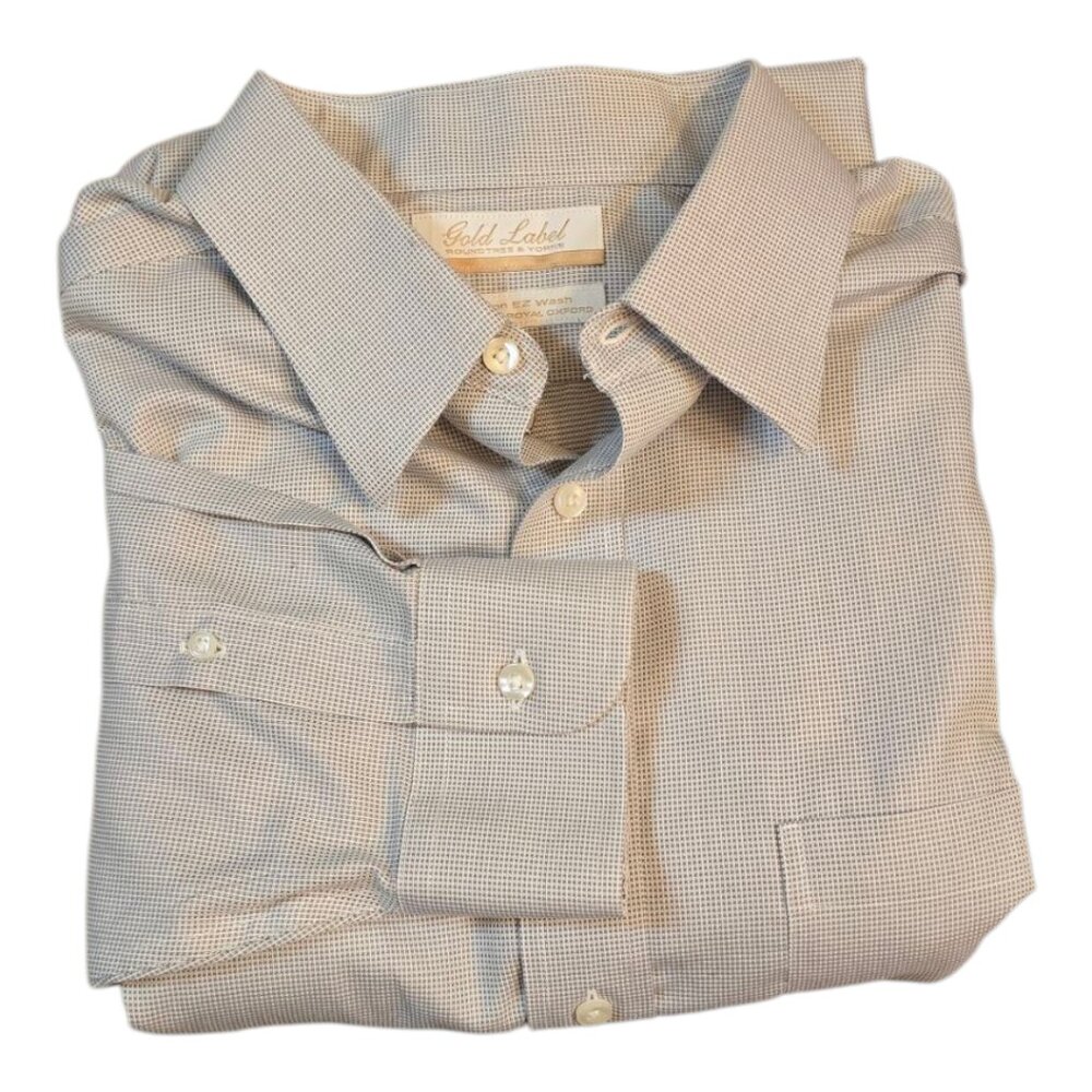 Men's GOLD LABEL ROUNDTREE & YORKE White & Gray Dress Shirt sz 16 1/2 - 36